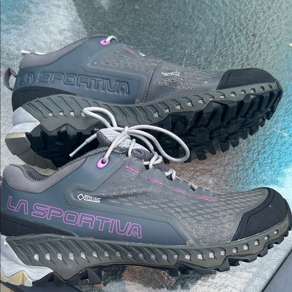 La Sportiva Women's Gray Trail Hikers with Purple Accents